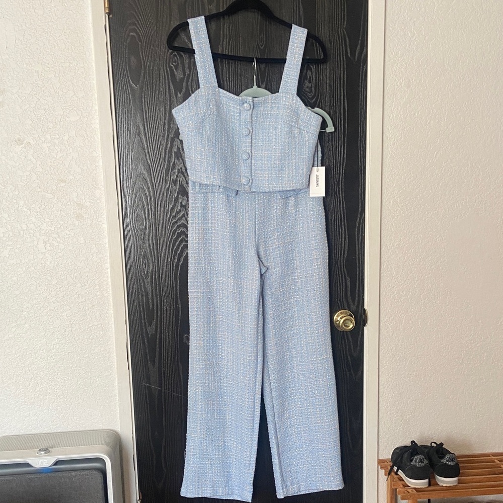 NWT Jason Wu Blue With Metallic Tweed 2-Piece Pant And Crop Top Set Size 4